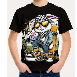 Boys' Easter ON THE HUNT Skateboard Bunny T-Shirt Crew Neck, Boy's Size 11-12